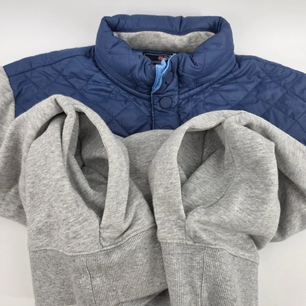 Vineyard Vines Mens Small Gray Blue Quilted Hybrid Shep Shirt Snap Pullover Hood